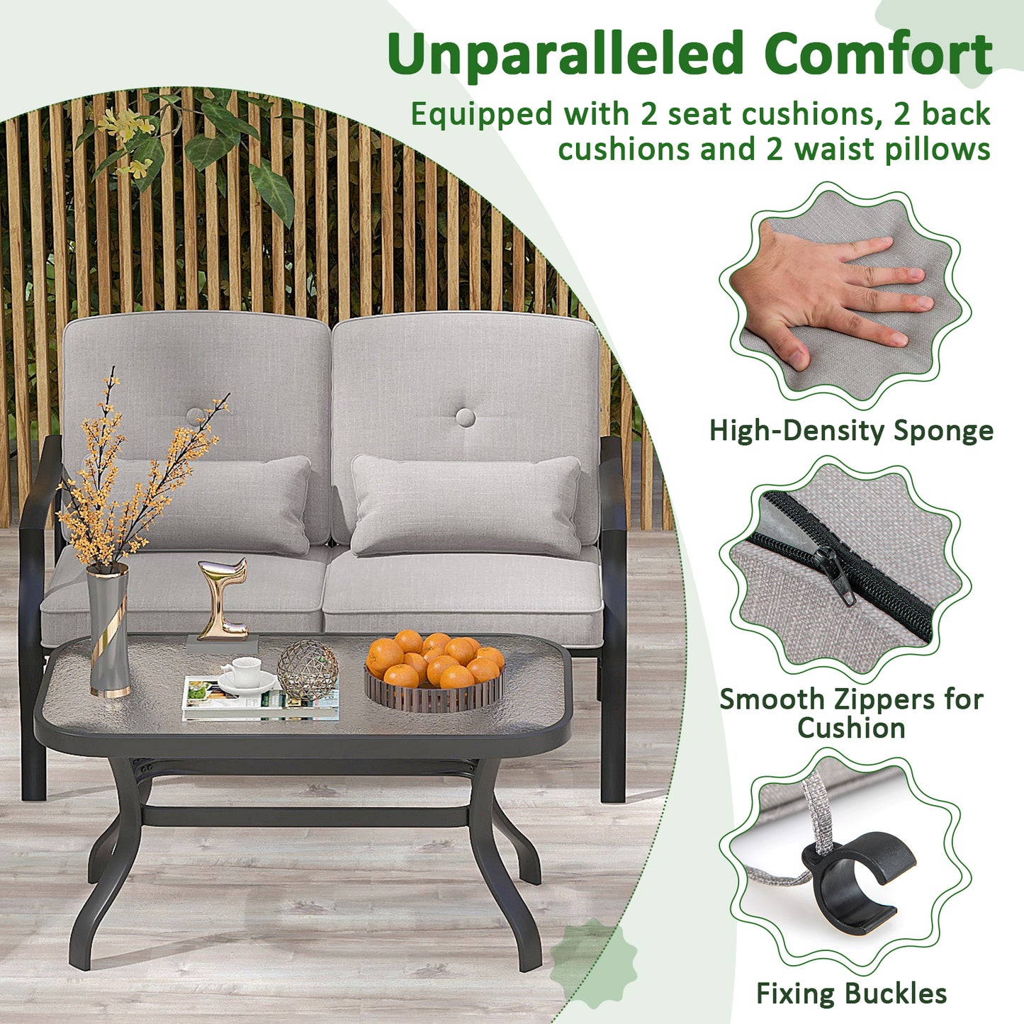 Outdoor Loveseat Set with Tempered Glass Coffee Table