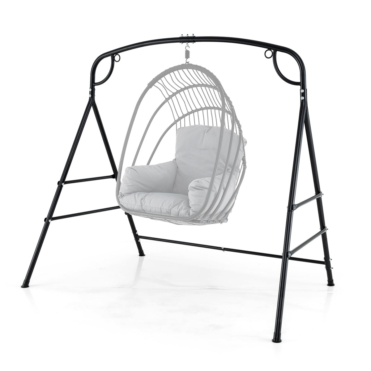 Outdoor Metal Swing Stand with 4 Support Bars and 2 Hanging Ways-Black
