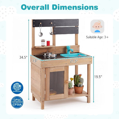Wooden Play Kitchen with Stove, Storage & Water System