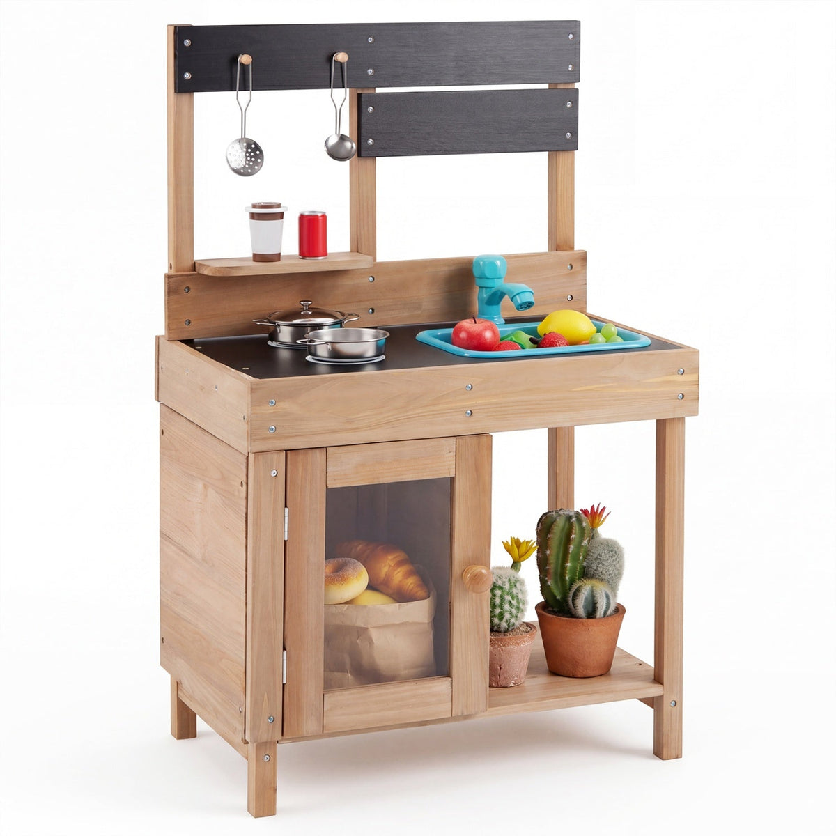 Wooden Play Kitchen with Stove, Storage & Water System