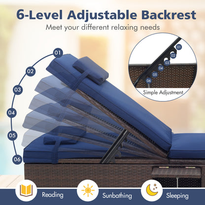 Outdoor Chaise Lounge with 6-Level Adjustable Backrest