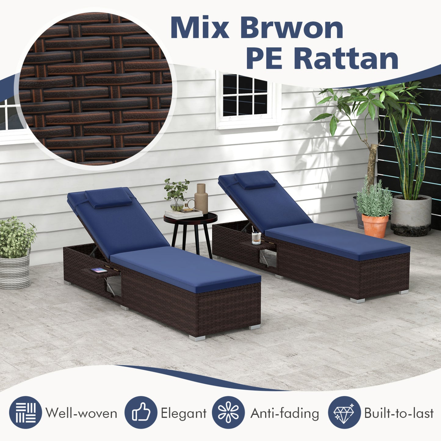 Outdoor Chaise Lounge with 6-Level Adjustable Backrest