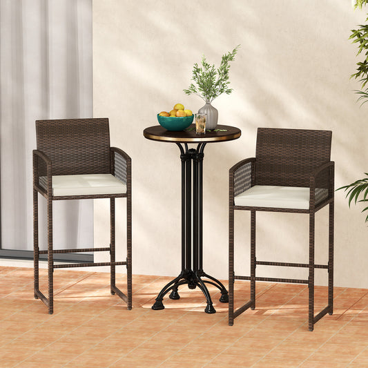 Outdoor Wicker Bar Stools Set of 2 with Cushions