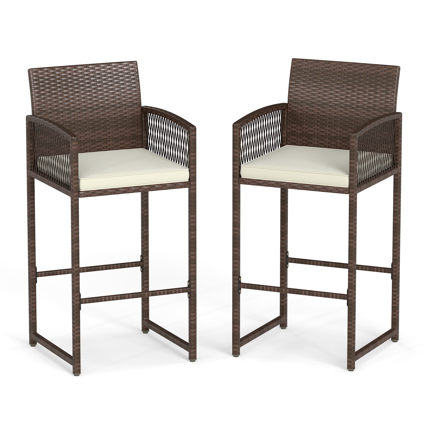 Outdoor Wicker Bar Stools Set of 2 with Cushions