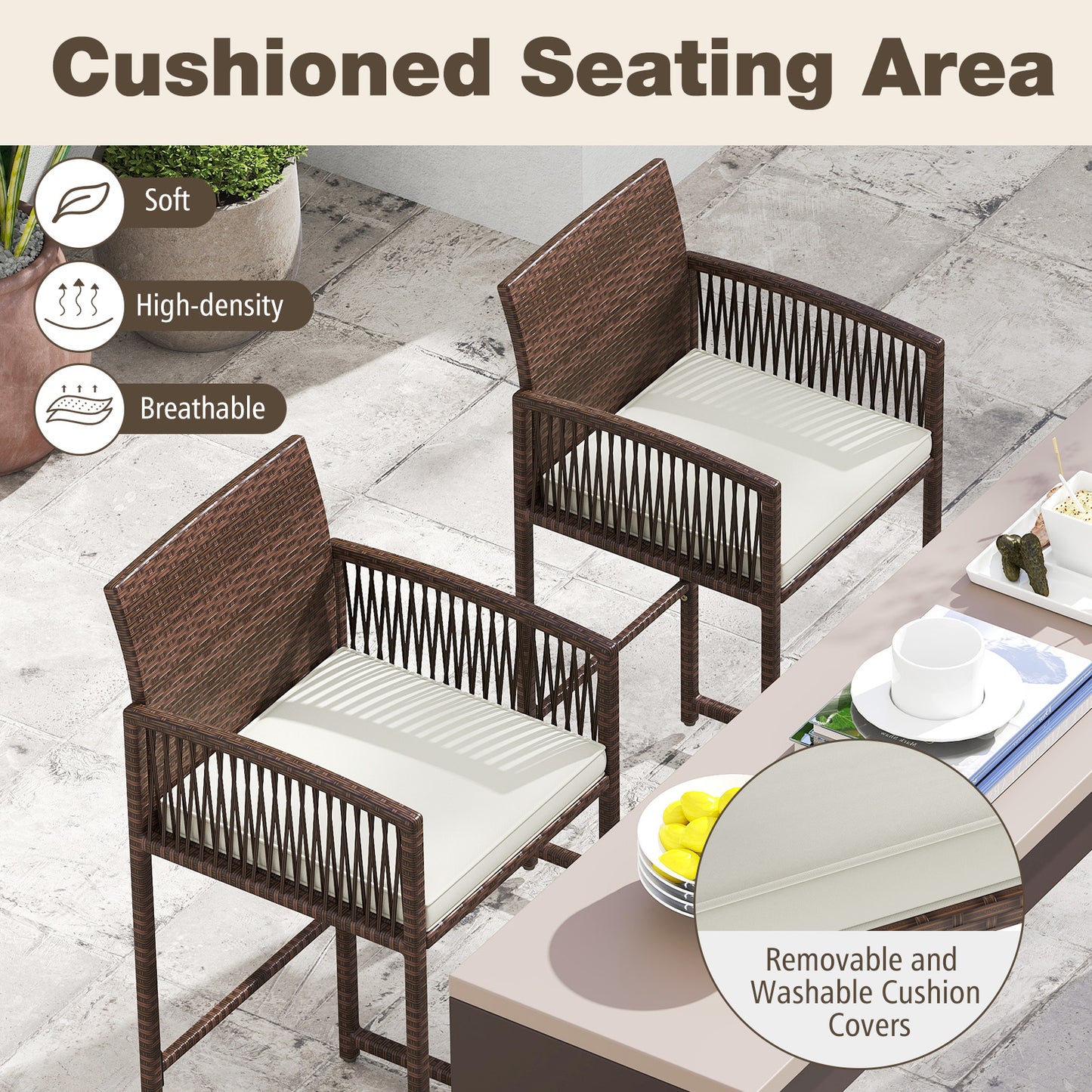 Outdoor Wicker Bar Stools Set of 2 with Cushions