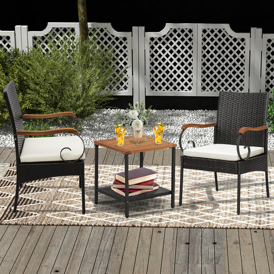 Outdoor PE Wicker Dining Chairs with Acacia Wood Armrests