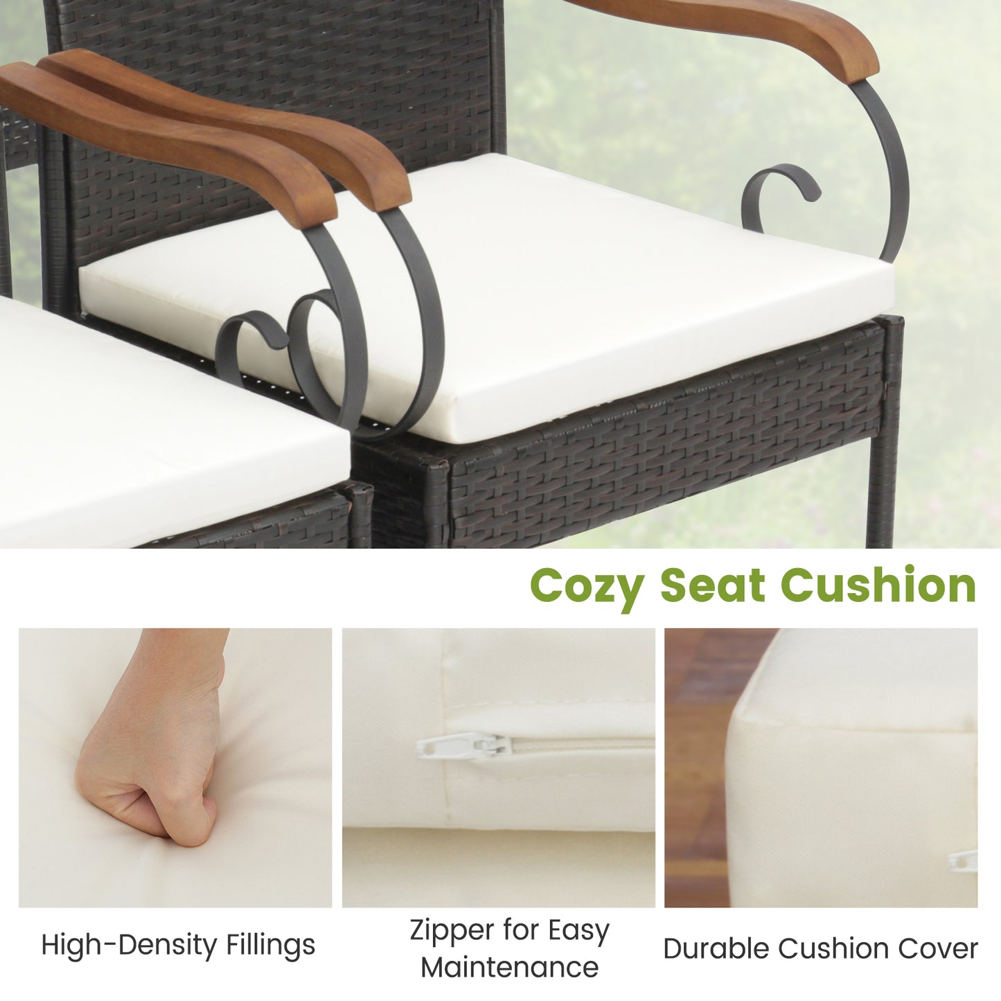 Outdoor PE Wicker Dining Chairs with Acacia Wood Armrests