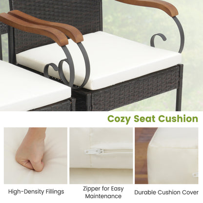 Outdoor PE Wicker Dining Chairs with Acacia Wood Armrests