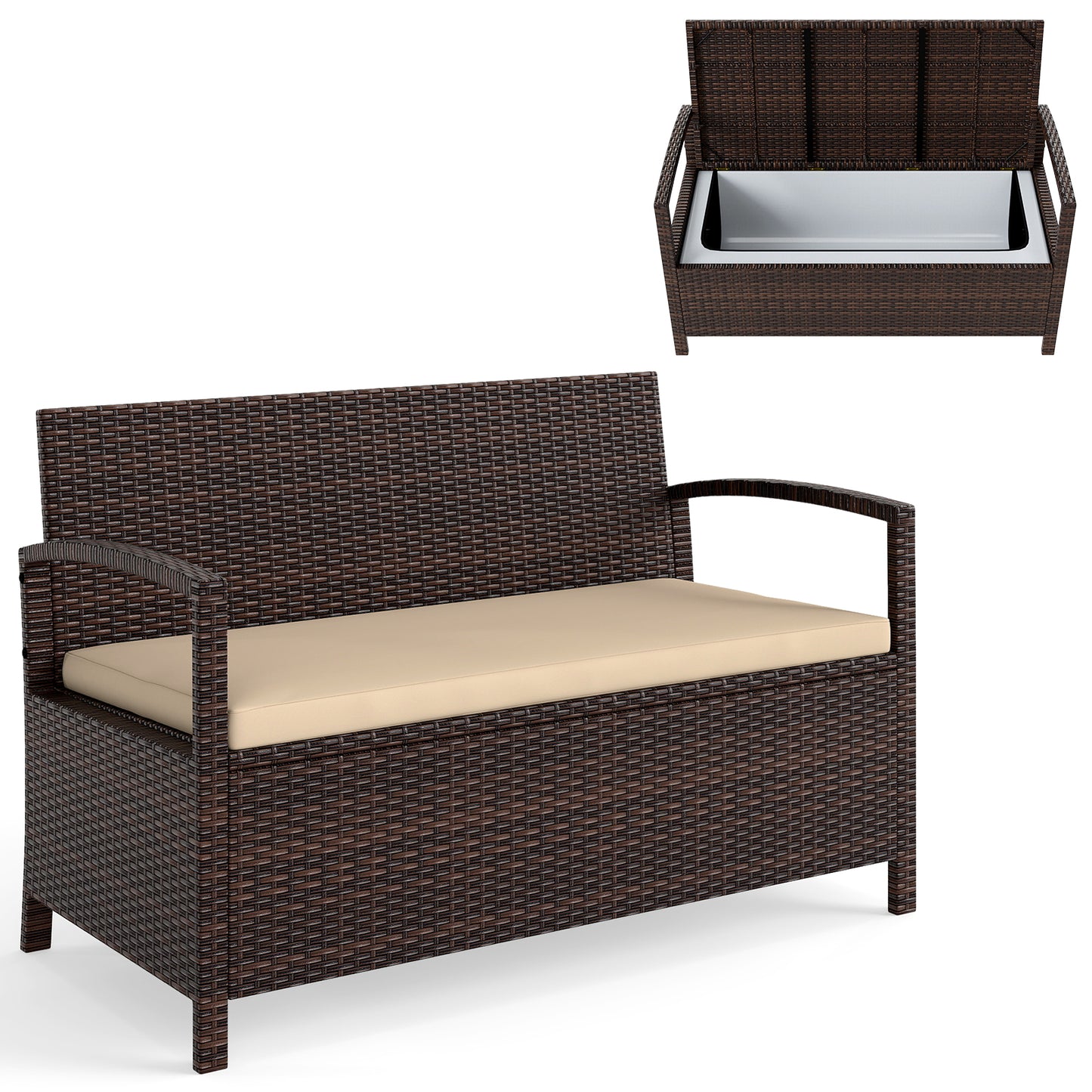 Outdoor Storage Bench 2-Seater with 42 Gallon Deck Box