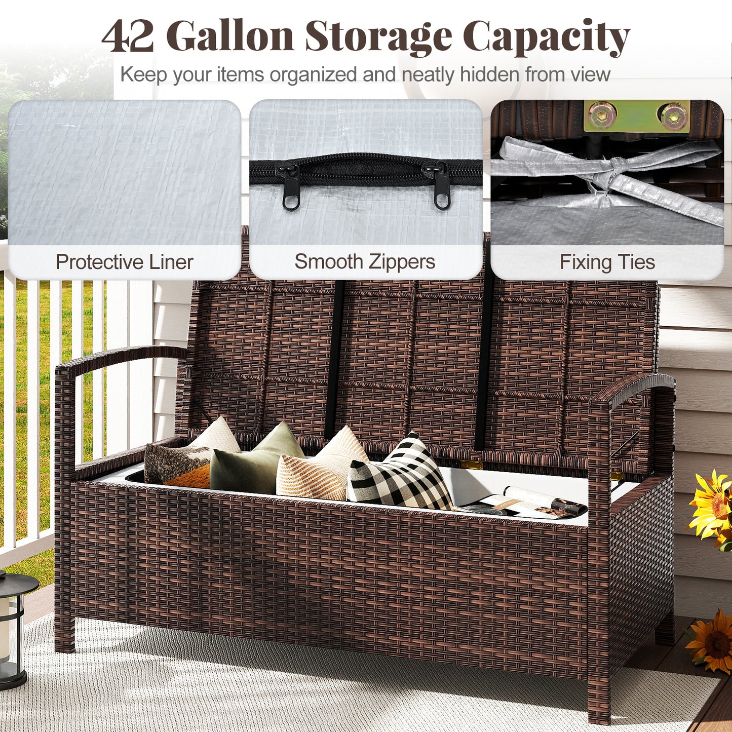 Outdoor Storage Bench 2-Seater with 42 Gallon Deck Box