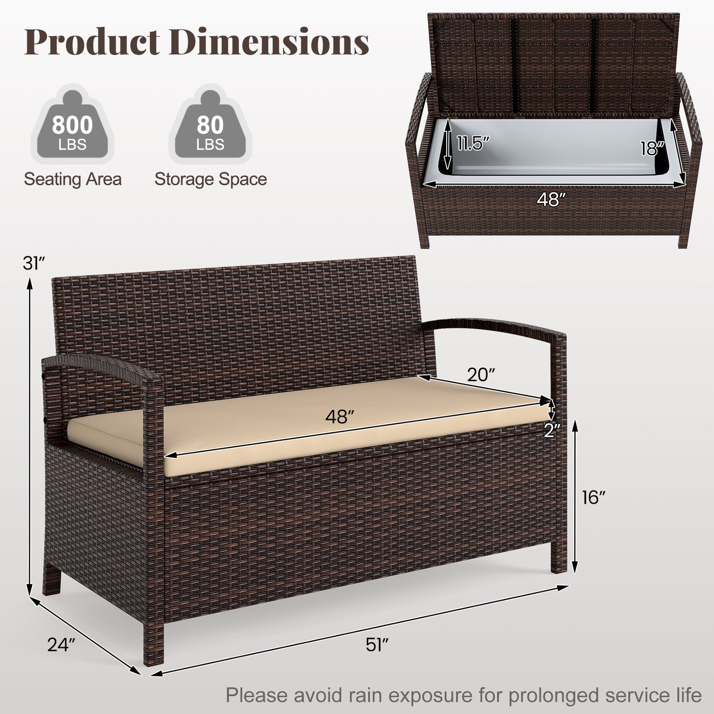Outdoor Storage Bench 2-Seater with 42 Gallon Deck Box
