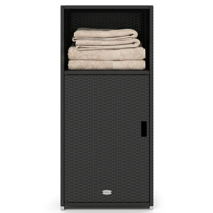 PE Wicker Storage Cabinet with Door and Open Shelf