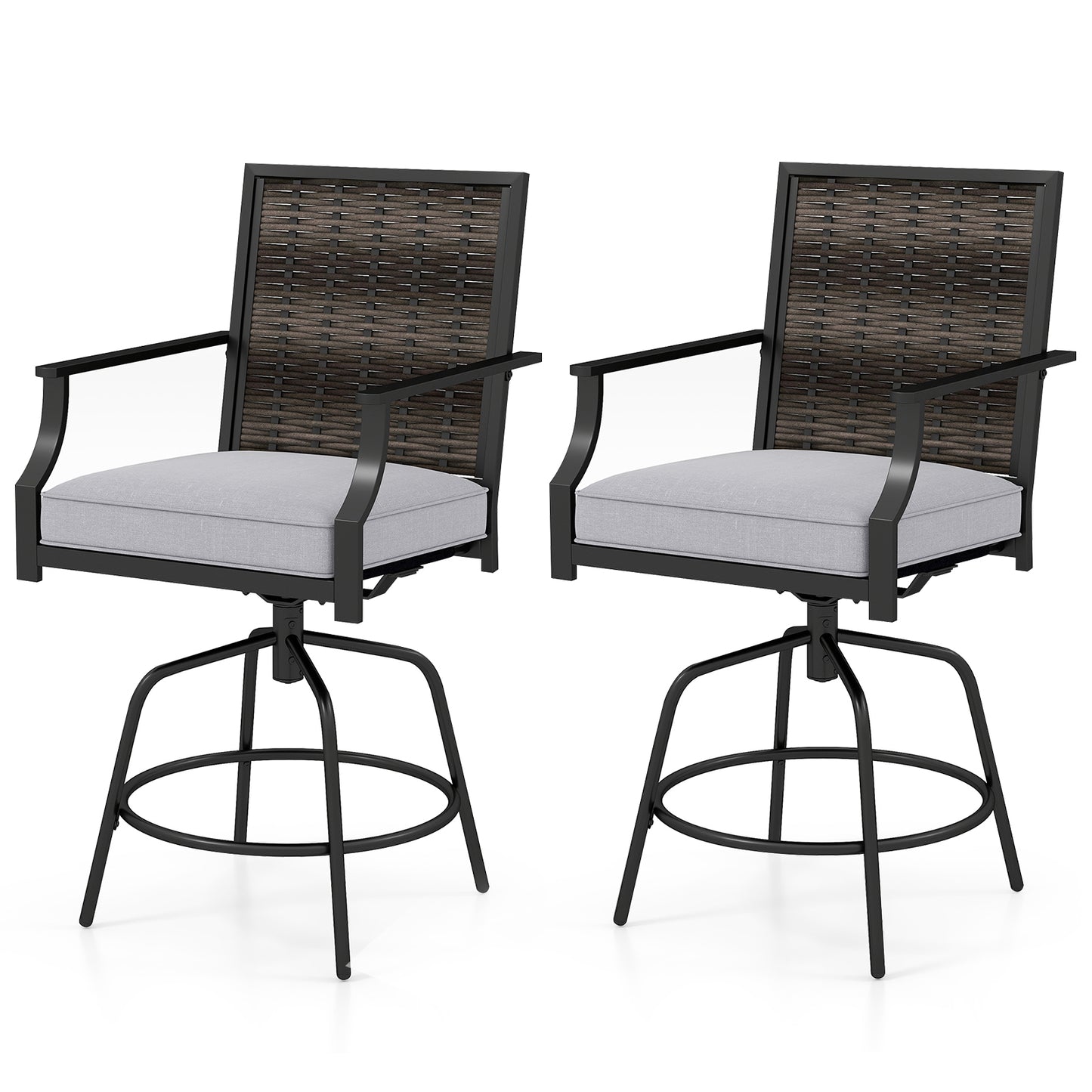 Swivel Bar Stools Set of 2 with Cushions - Outdoor Wicker