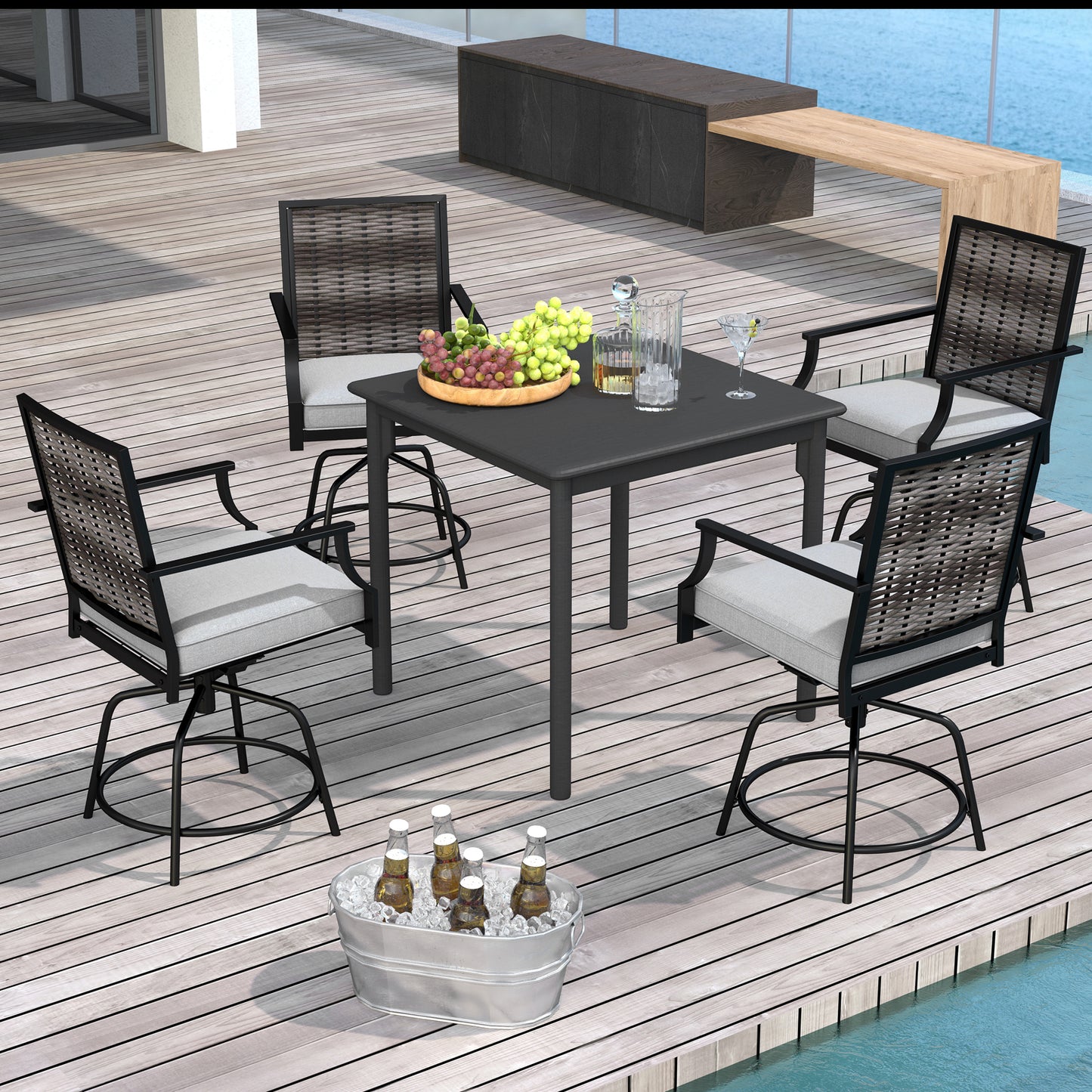 Swivel Bar Stools Set of 2 with Cushions - Outdoor Wicker