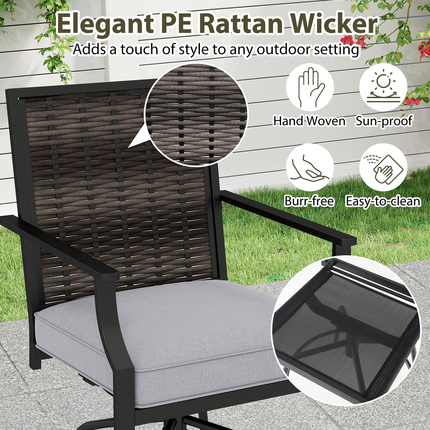 Swivel Bar Stools Set of 2 with Cushions - Outdoor Wicker