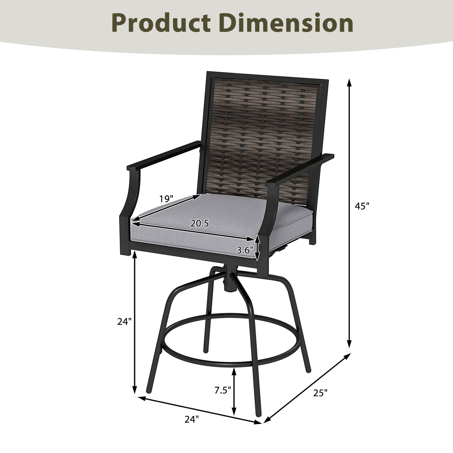 Swivel Bar Stools Set of 2 with Cushions - Outdoor Wicker