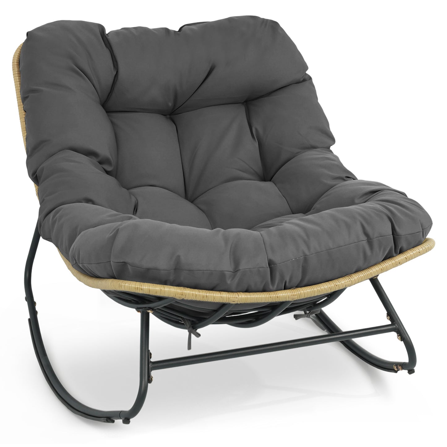 Papasan Rocking Chair with Thick Cushion for Patio - Gray