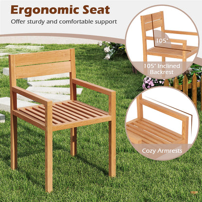 Teak Wood Patio Dining Armchair with Inclined Backrest