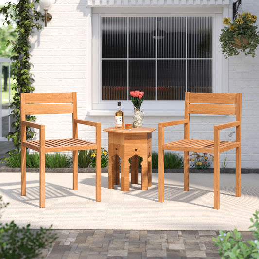 Teak Wood Patio Dining Armchair with Inclined Backrest