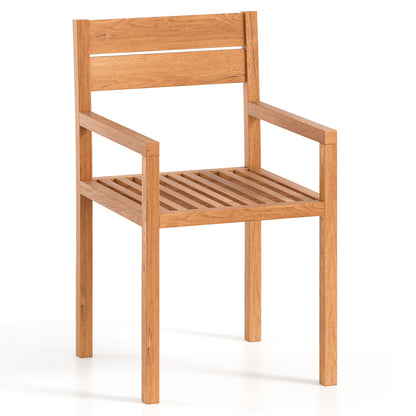 Teak Wood Patio Dining Armchair with Inclined Backrest