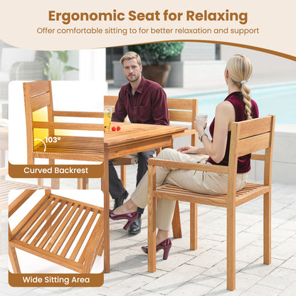 Teak Wood Patio Dining Armchair with Inclined Backrest