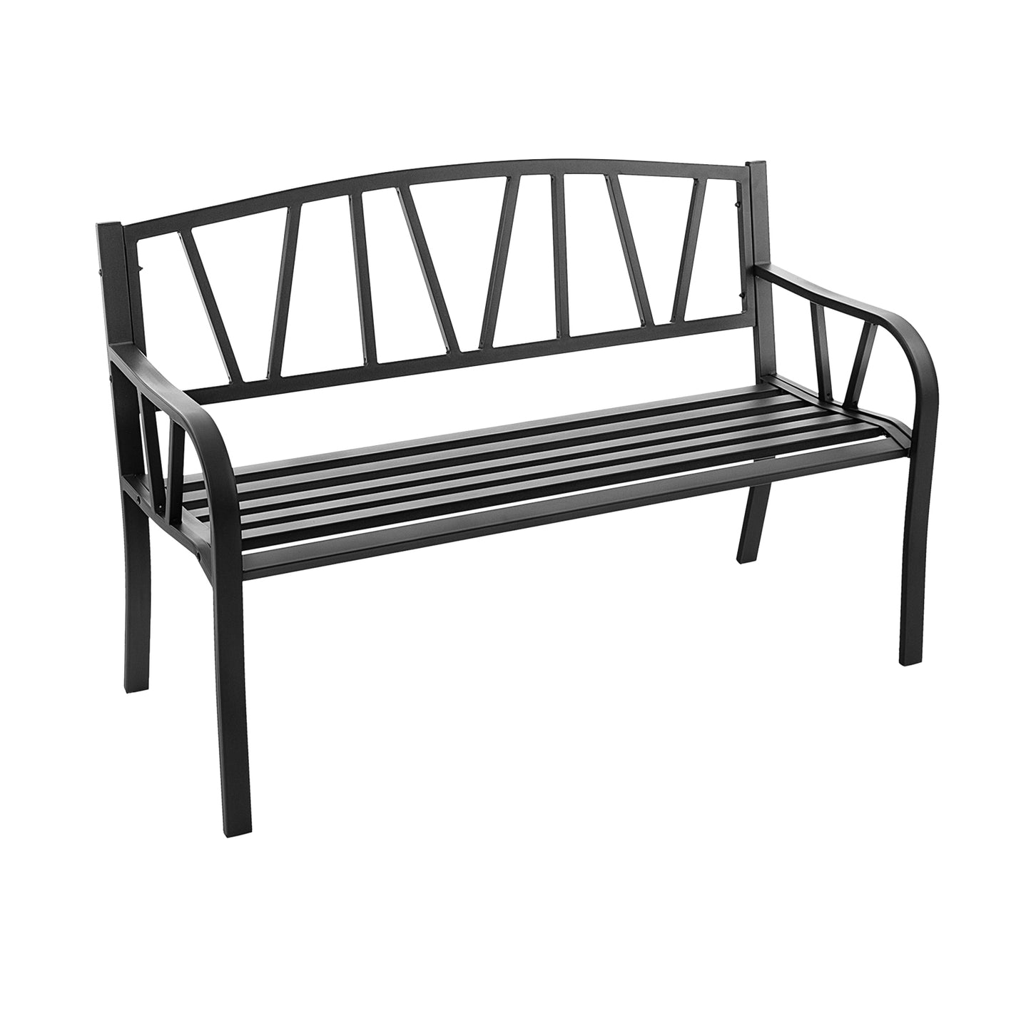Metal Patio Bench with Slatted Seat - 2 Person Outdoor Seating