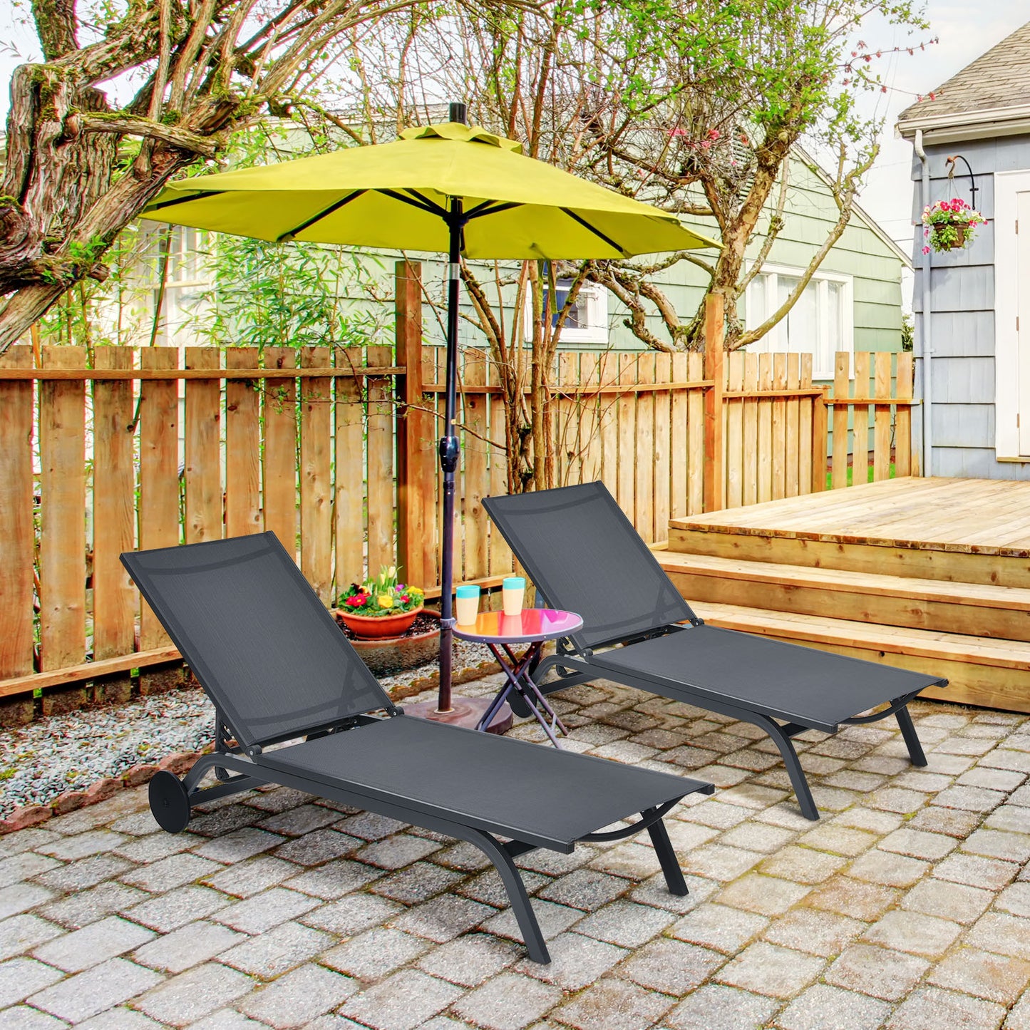 Adjustable Outdoor Chaise Lounge Chair with Wheels