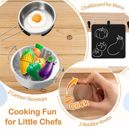 Outdoor Play Pretend Kitchen with Detachable Sandbox and Removable Sink-Natural