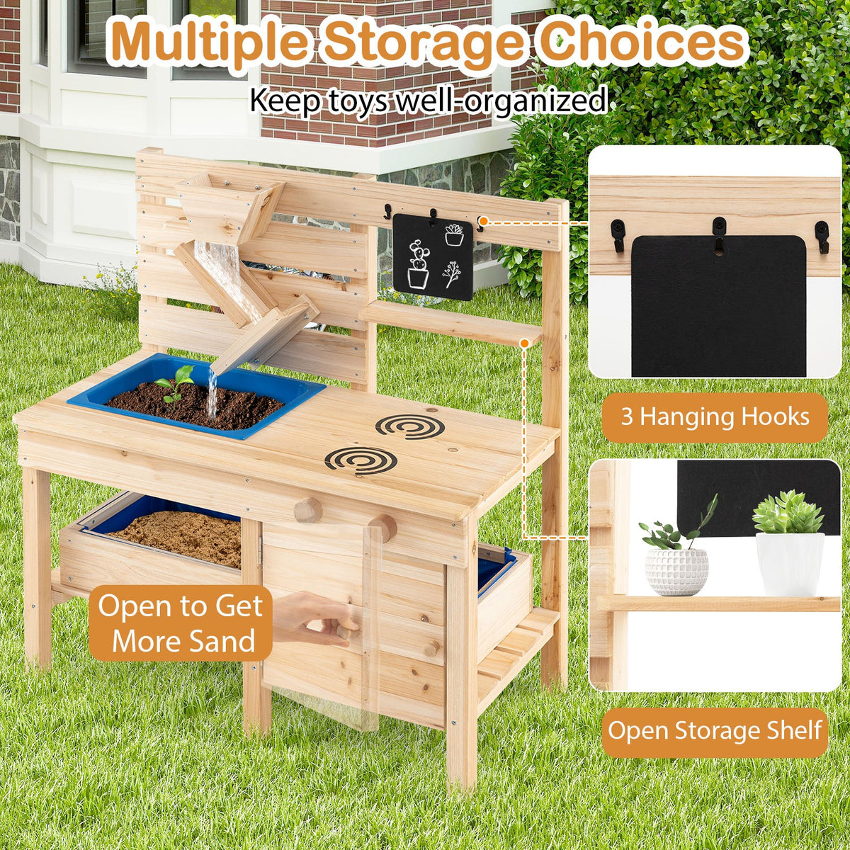 Outdoor Play Pretend Kitchen with Detachable Sandbox and Removable Sink-Natural