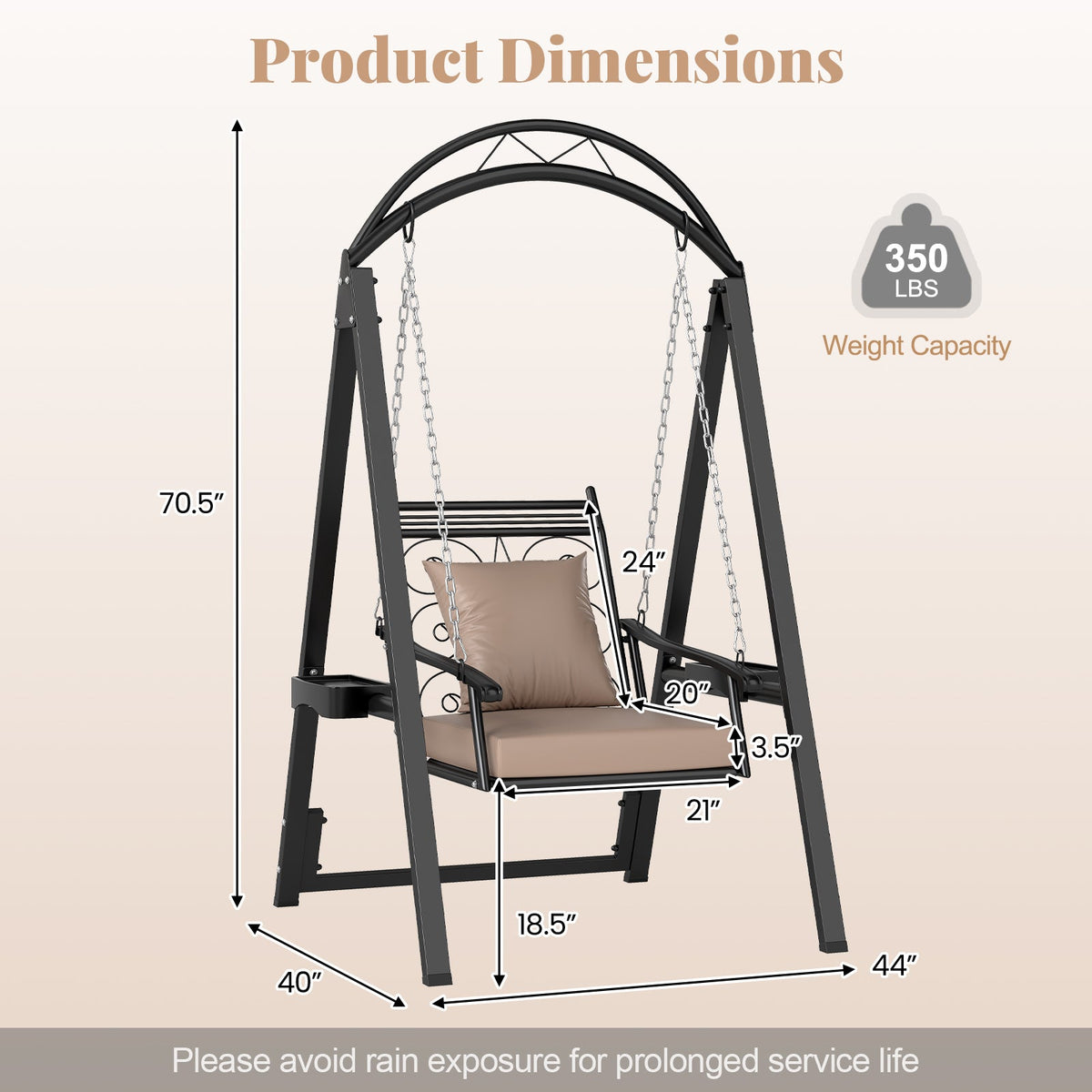 Outdoor Porch Swing with Removable Cushions and Side Tables for Garden Balcony-Black