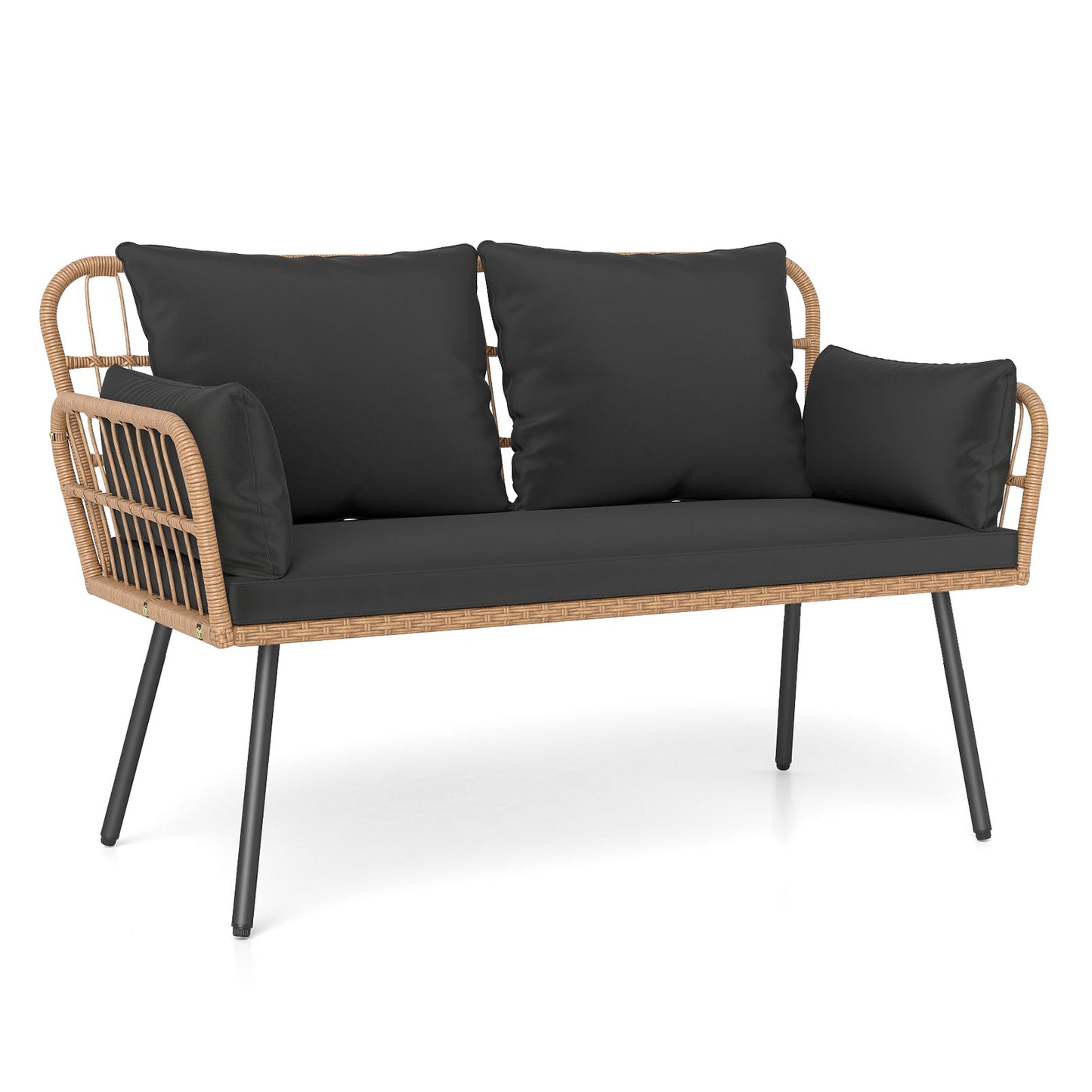 Outdoor Rattan Loveseat with Cushions and Armrests