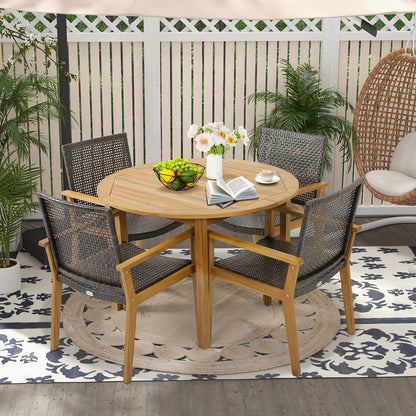 Outdoor Rattan Dining Chairs Set of 4 with Acacia Wood Frame