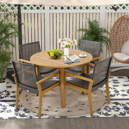 Outdoor Rattan Dining Chairs Set of 4 with Acacia Wood Frame