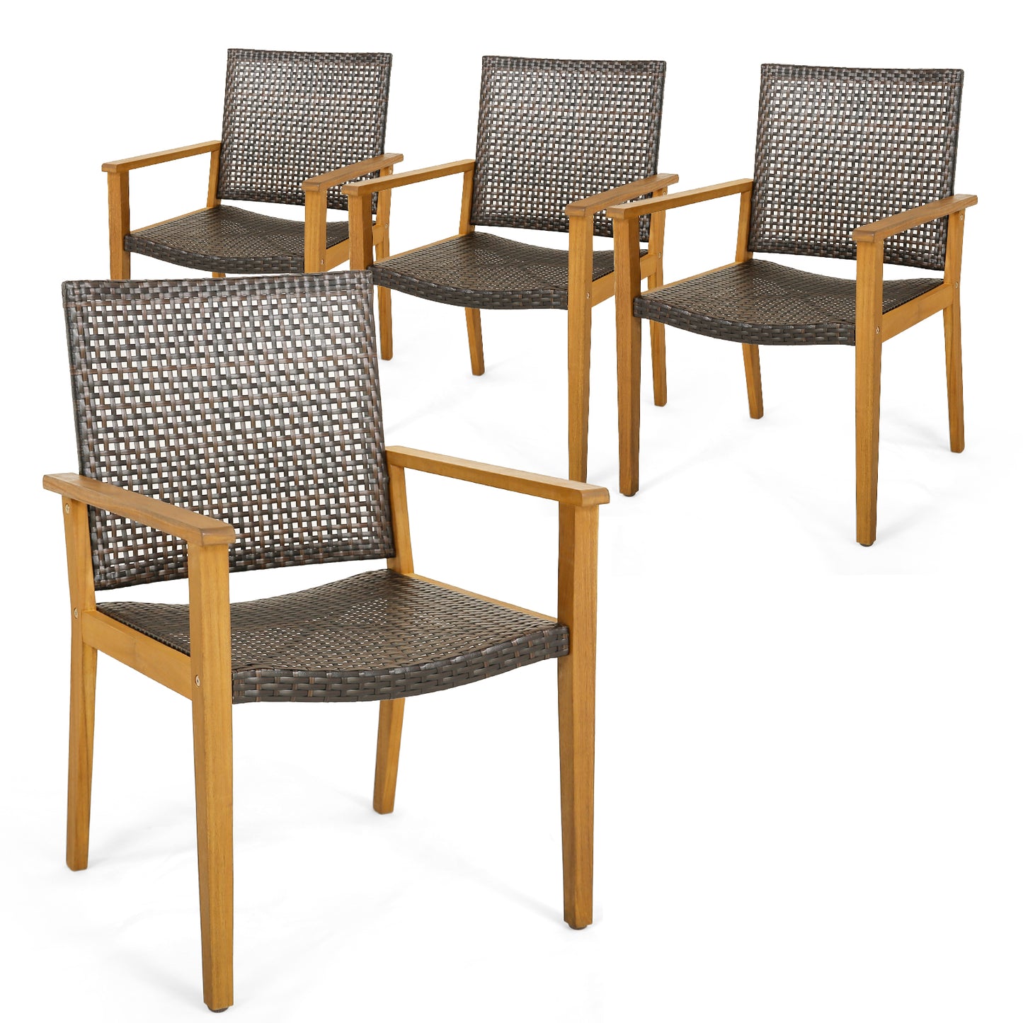 Outdoor Rattan Dining Chairs Set of 4 with Acacia Wood Frame