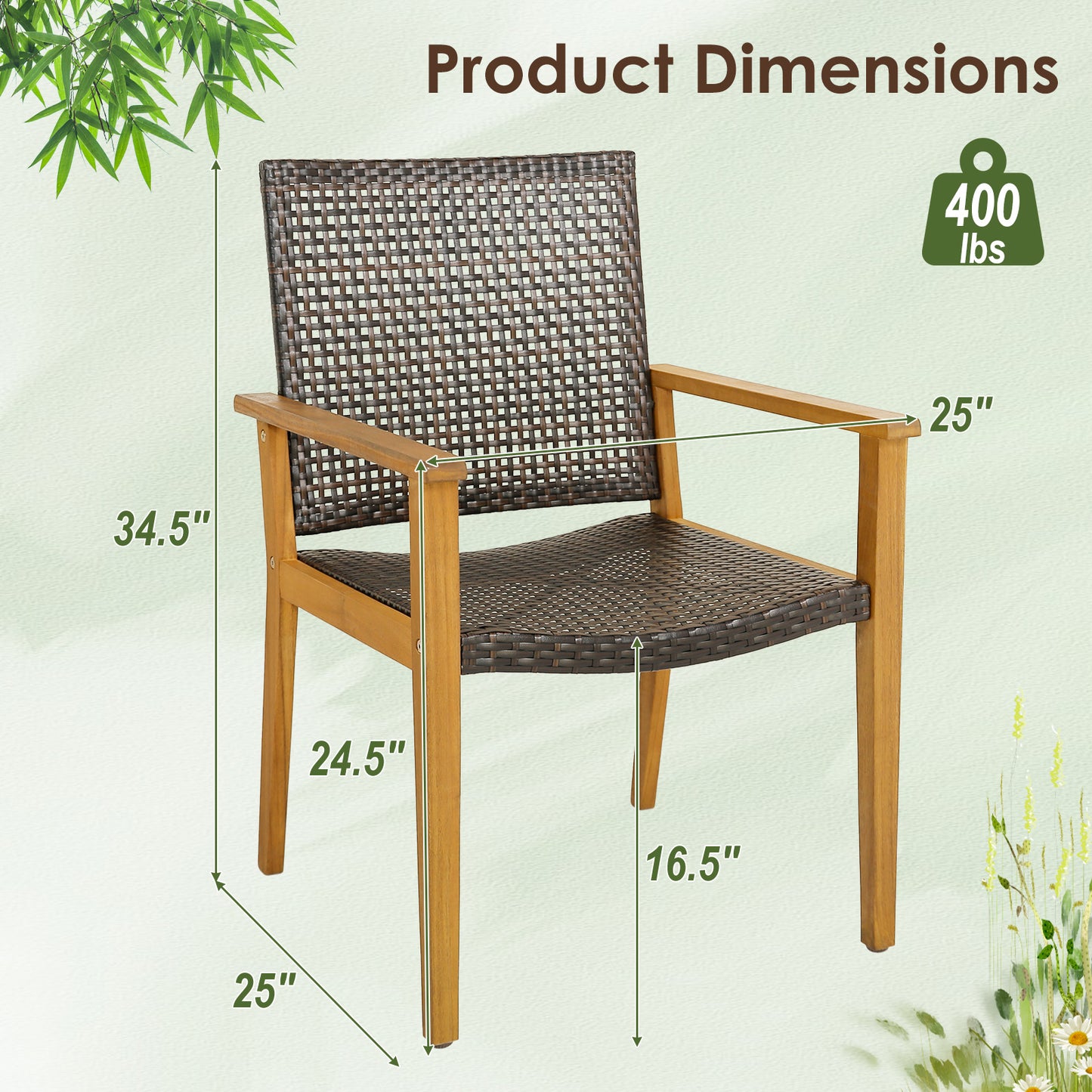 Outdoor Rattan Dining Chairs Set of 4 with Acacia Wood Frame
