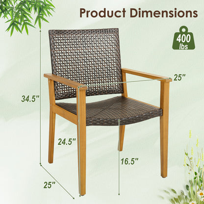 Outdoor Rattan Dining Chairs Set of 4 with Acacia Wood Frame