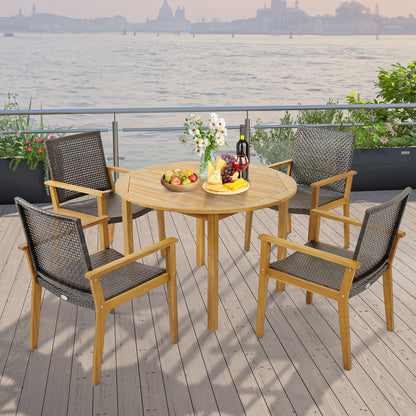 Outdoor Rattan Dining Chairs Set of 4 with Acacia Wood Frame