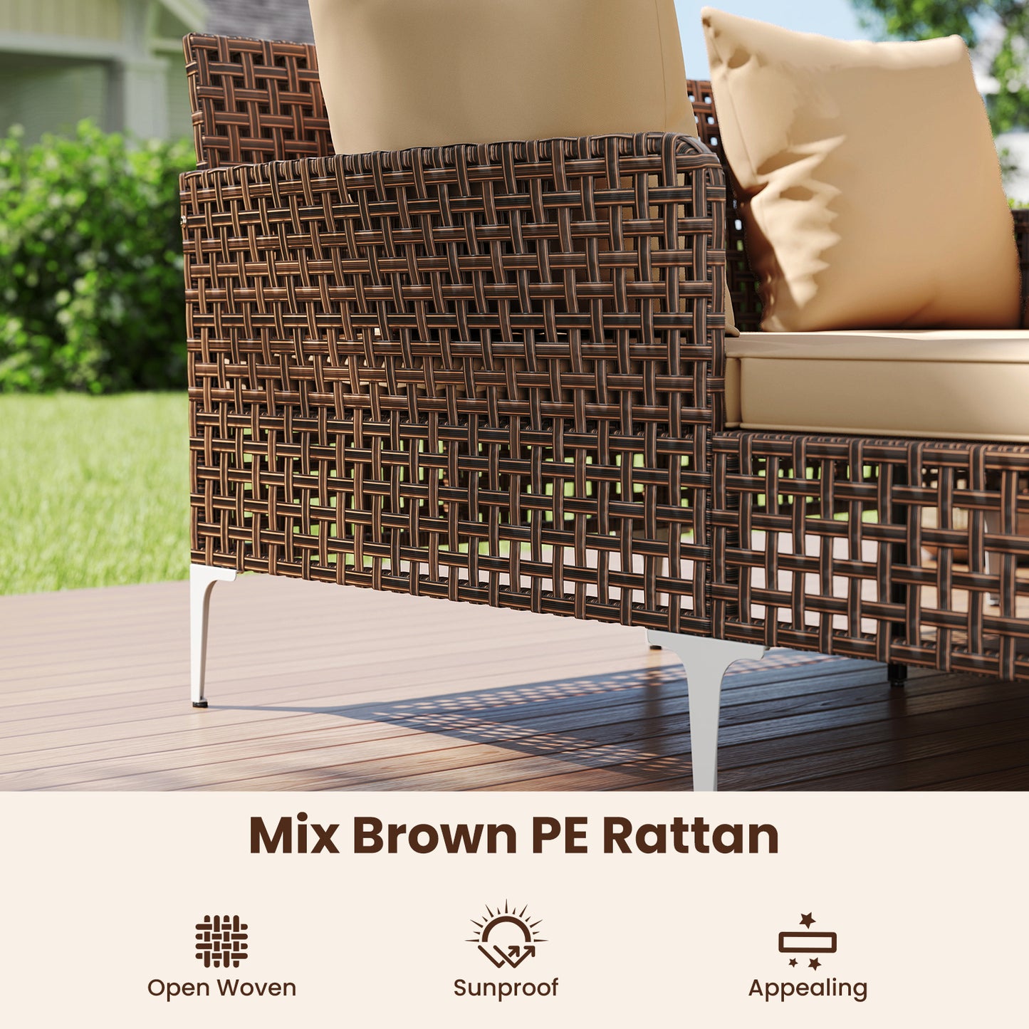 Double Chaise Lounge Daybed with Cushions - Wicker Rattan