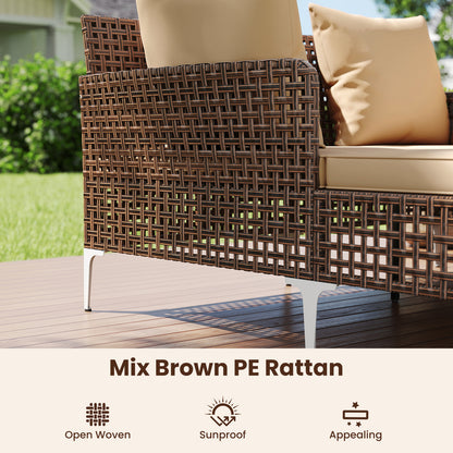 Double Chaise Lounge Daybed with Cushions - Wicker Rattan