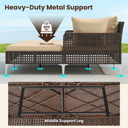 Double Chaise Lounge Daybed with Cushions - Wicker Rattan