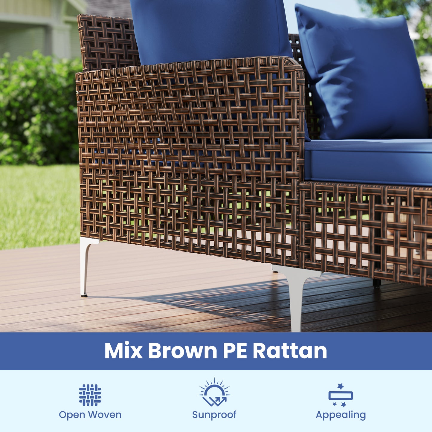 Double Chaise Lounge Daybed with Cushions - Wicker Rattan