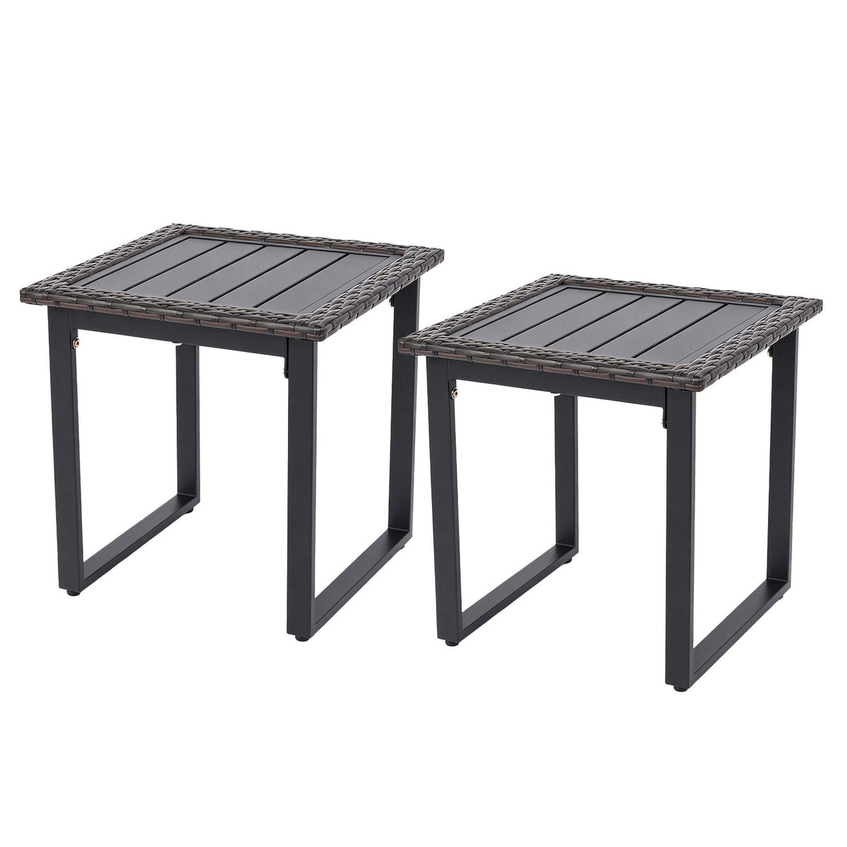 Outdoor Rattan Side Table with Slatted Tabletop and PE Rattan Finish