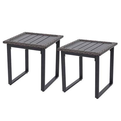 Outdoor Rattan Side Table with Slatted Tabletop and PE Rattan Finish