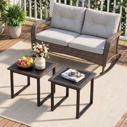 Outdoor Rattan Side Table with Slatted Tabletop and PE Rattan Finish