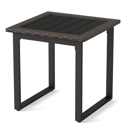 Outdoor Rattan Side Table with Slatted Tabletop and PE Rattan Finish