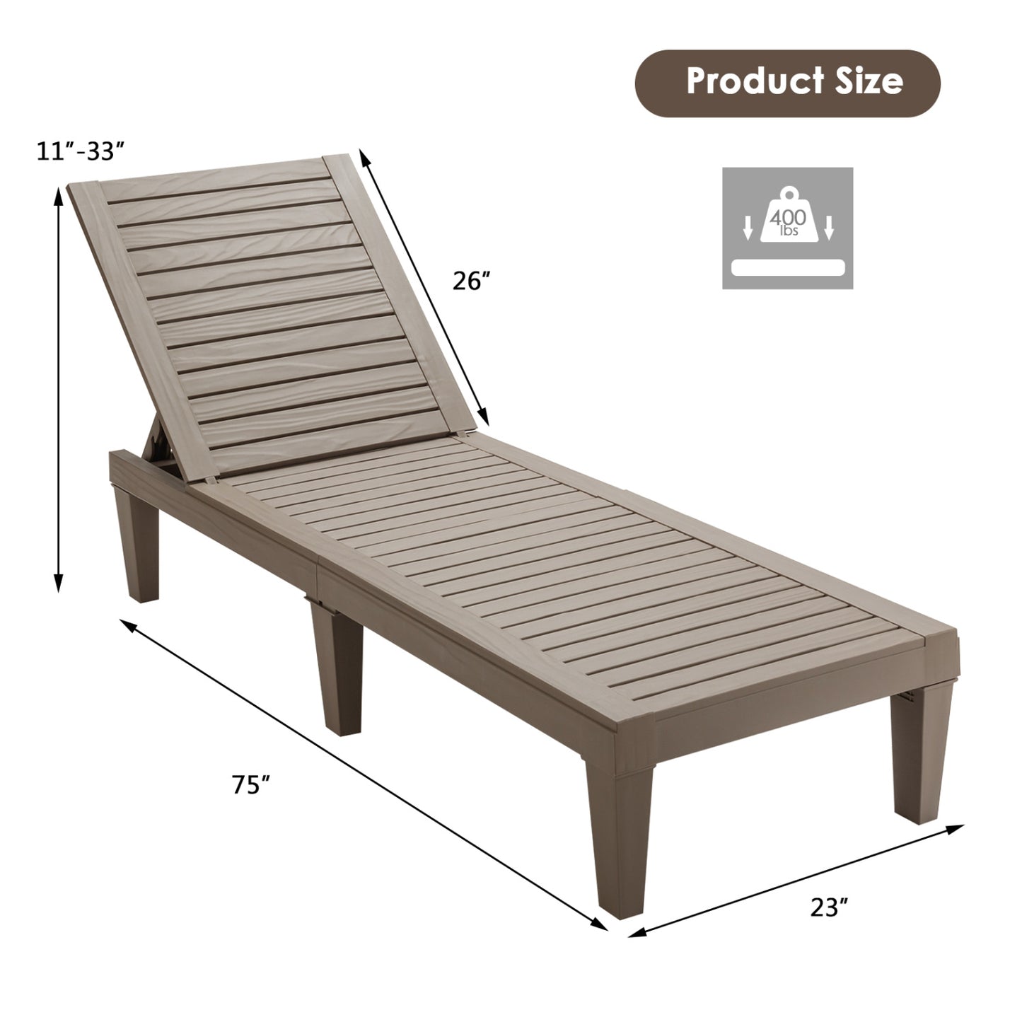 Adjustable Outdoor Chaise Lounge Chair with 5-Position Backrest
