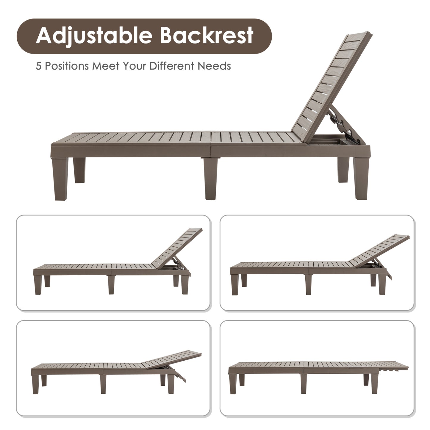 Adjustable Outdoor Chaise Lounge Chair with 5-Position Backrest