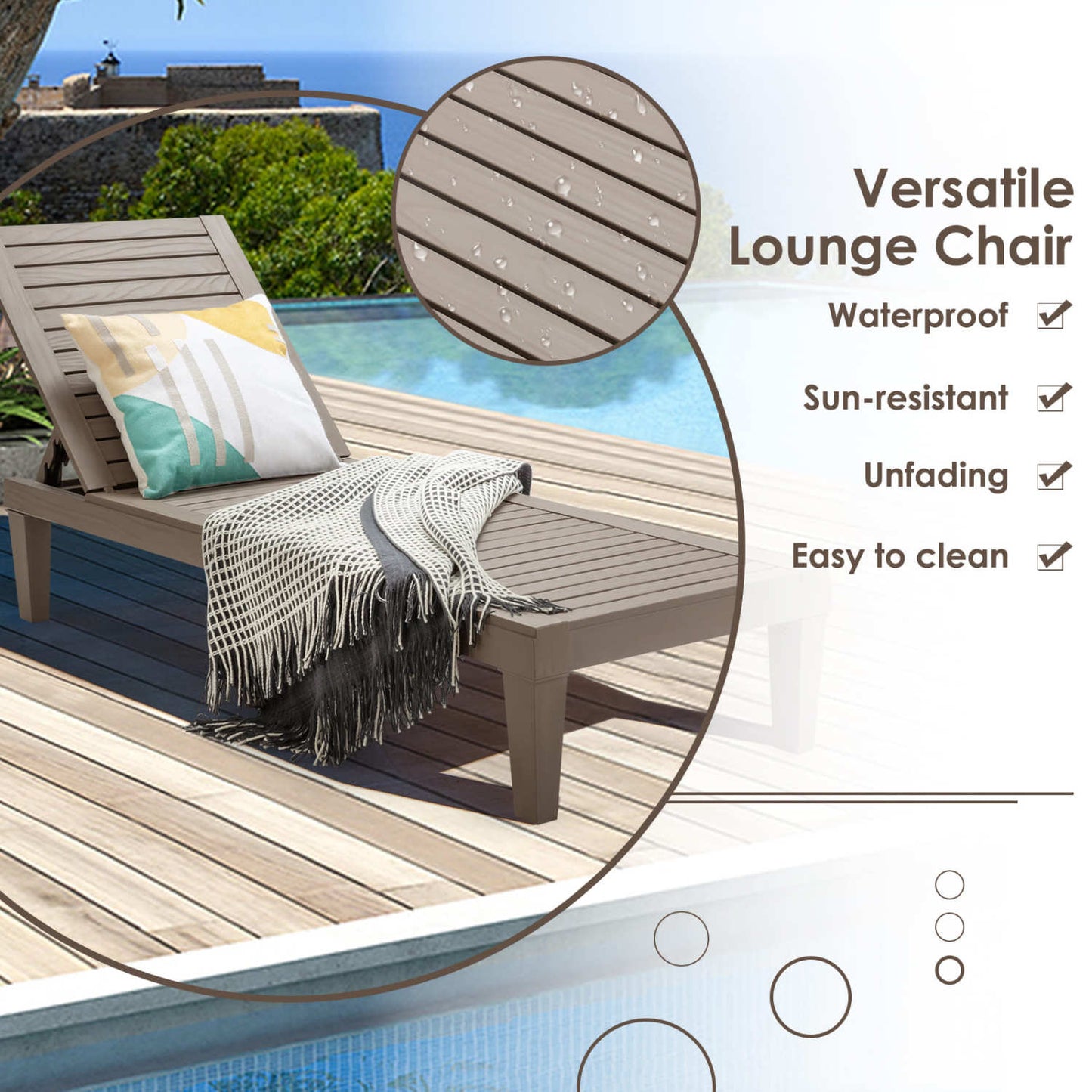 Adjustable Outdoor Chaise Lounge Chair with 5-Position Backrest