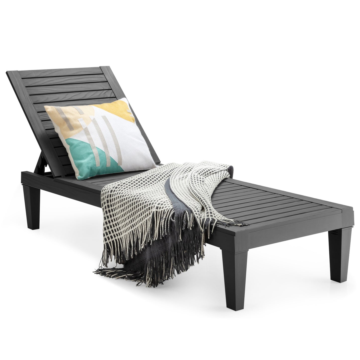Adjustable Outdoor Chaise Lounge Chair with 5-Position Backrest