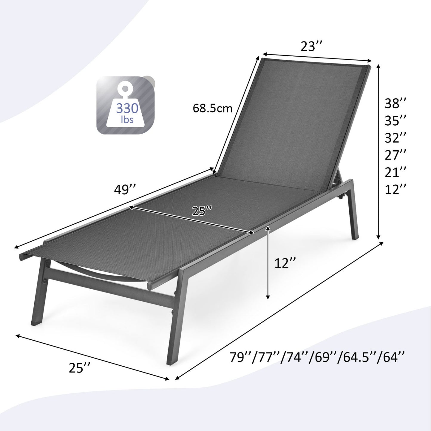 6-Position Adjustable Outdoor Chaise Lounge Chair